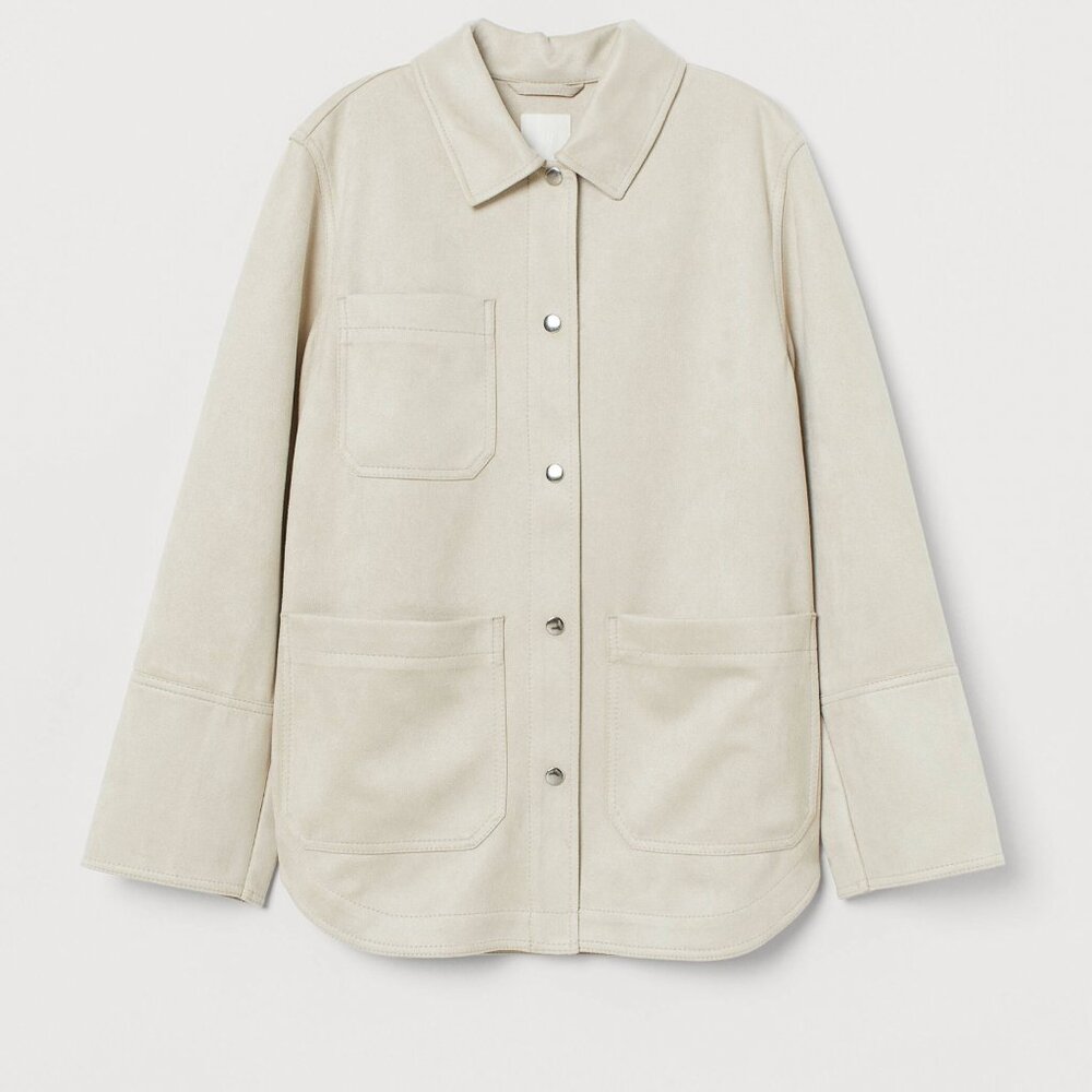 H&M Beige Faux Suede Shirt Jacket